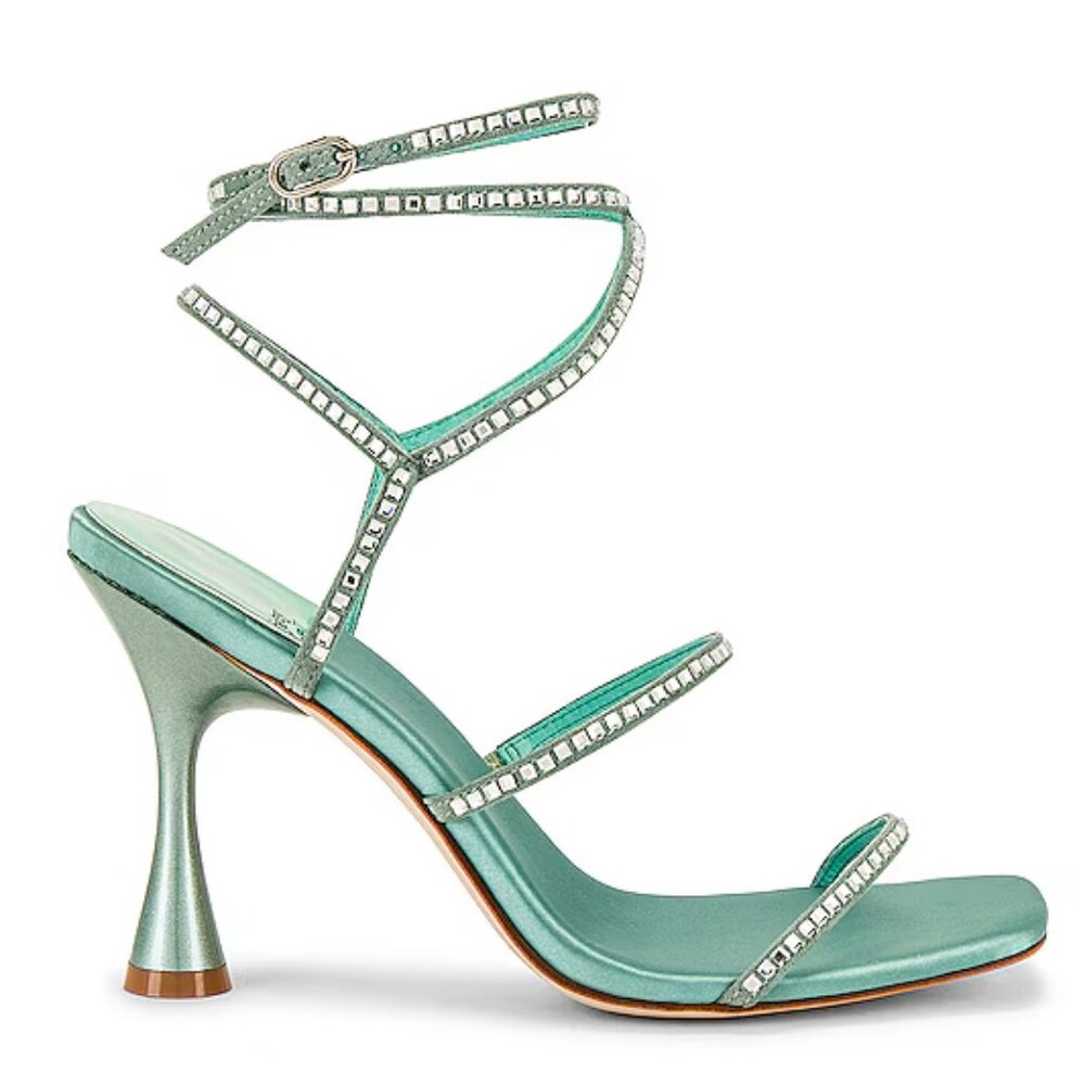 Jeffrey Campbell Glamorous Sandal in Turquoise Satin Silver